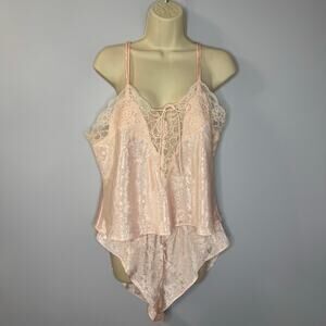 Vintage 80s Victorias Secret Gold Label Pink Satin Pajama Set Top Shorts L